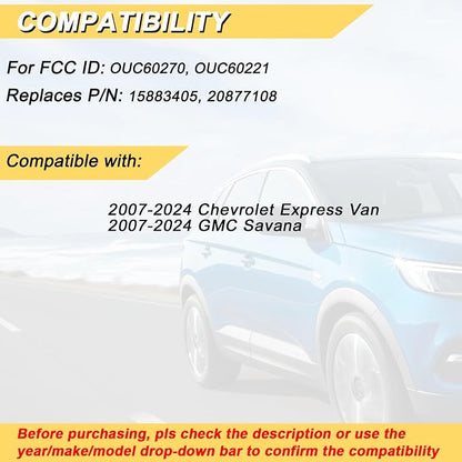Vurkcy Key Fob Replacement for 2007-2024 Chevrolet Express Van & GMC Savana Car - Image 2