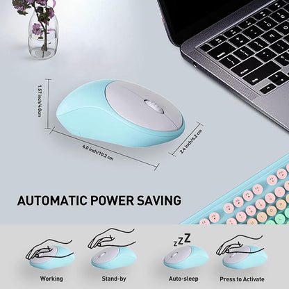 Wireless Keyboard and Mouse Set, 105 Round Keys Full-Size Cute Colorful - Image 5