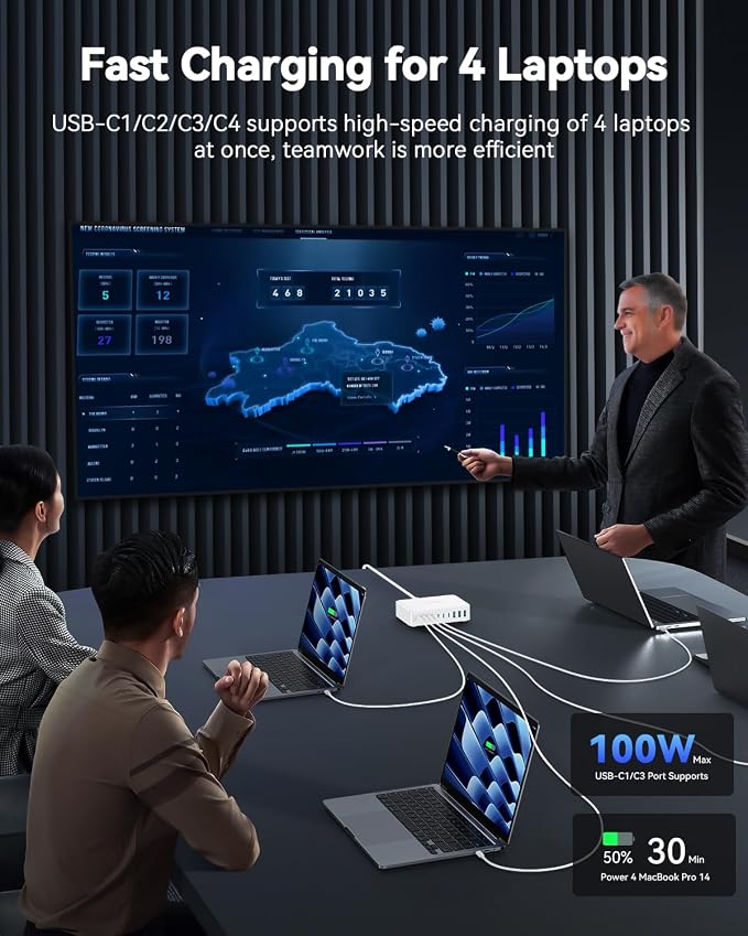 480W USB C Charger Block, Rocoren 10-Ports USB C Charging Station - Image 3