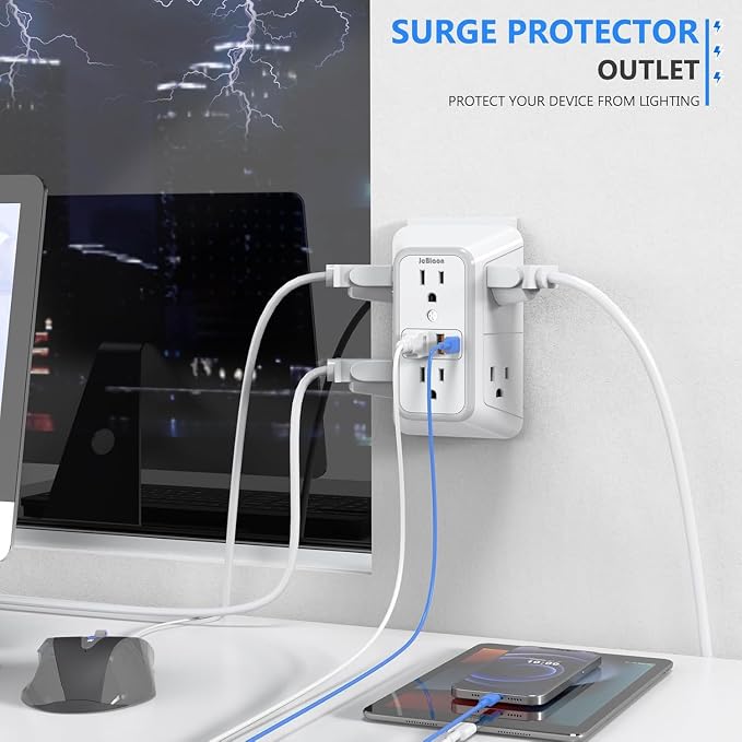 2 Pack Wall Charger, Surge Protector 6 Outlet Extender Multi Plug Wall Outlets - Image 5