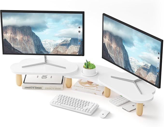 Dual Monitor Stand Riser, Rainbow Cloud Desktop Computer Stand by AFOOYO