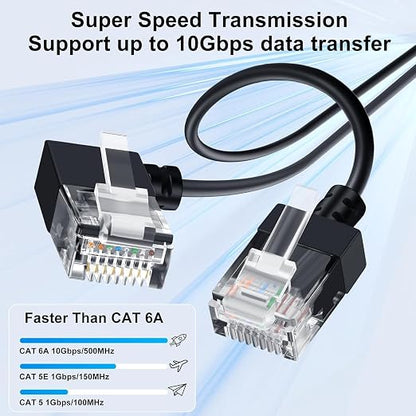 Cat6A Ethernet Cable 90 Degree Left Angled 3.3FT 5 Pack, Flexible Slim & Ultra - Image 2