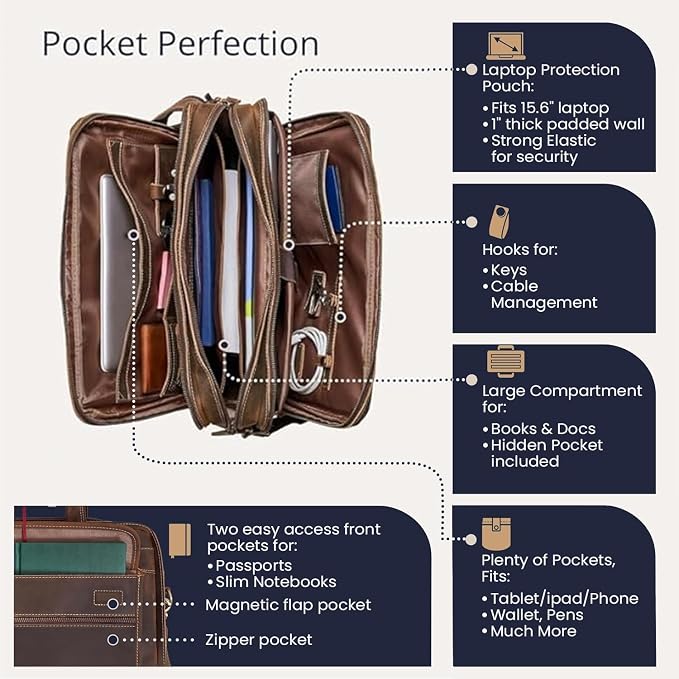 Luxorro Full Grain Leather Briefcase - Image 2