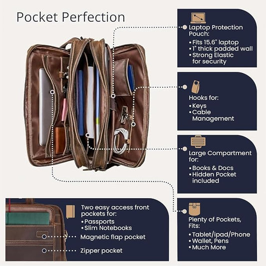 Luxorro Full Grain Leather Briefcase - Image 2