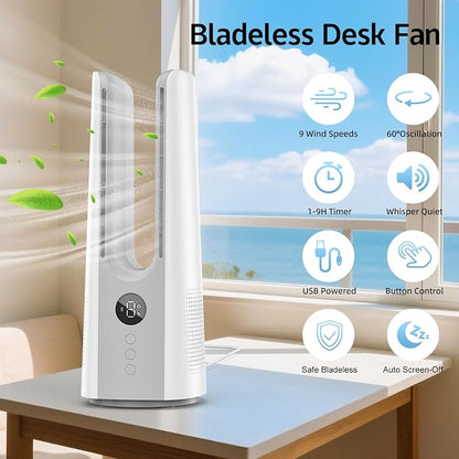 Desk Fan, 13 Inch Portable Bladeless Fan, Small Quiet Table Fan - Image 2