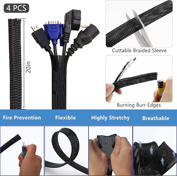 ELII 327PCS White Cable Management Kit 4 Cable Cable Sleeves, 65 Cable Clips - Image 3
