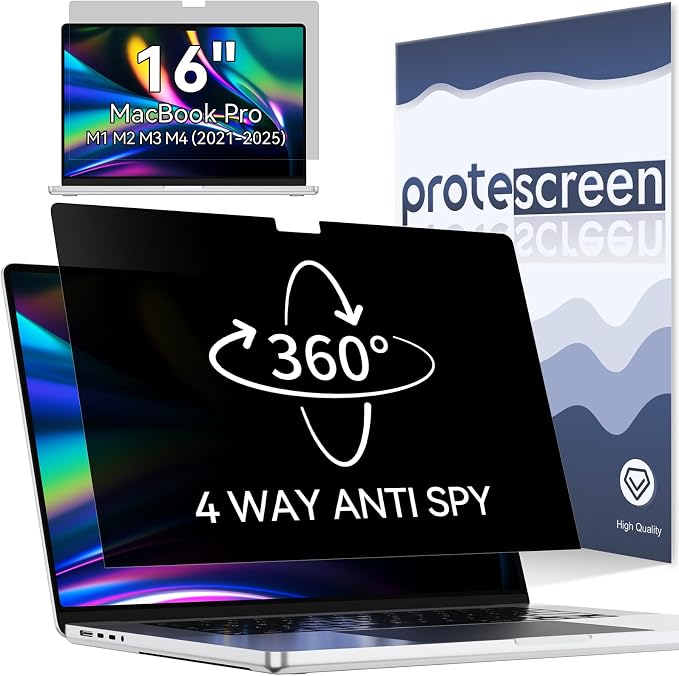 360° Privacy Screen for MacBook Pro 16 Inch, 4 Way Privacy Anti Glare Blue by Protescreen
