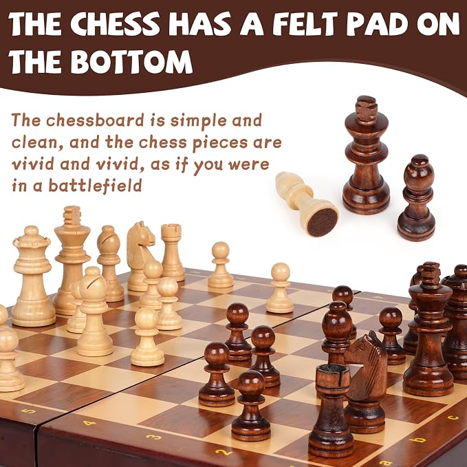 Wooden Magnetic Chess Set –15-Inch Foldable Wooden Chess Board - Image 5