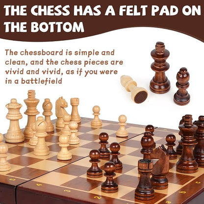 Wooden Magnetic Chess Set –15-Inch Foldable Wooden Chess Board - Image 5