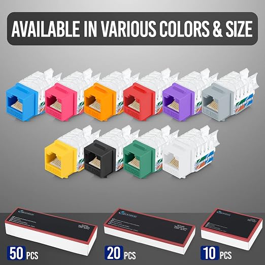 Everest 45° Angled RJ45 Cat6 Keystone Jacks 10-Pack in Pink - Image 9