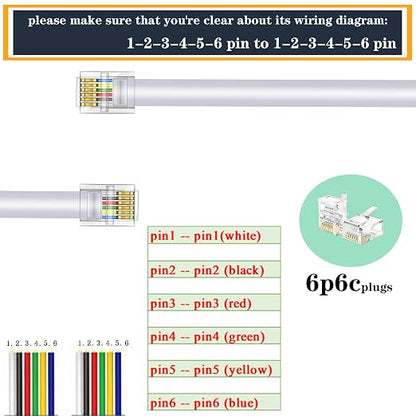 LanSenSu RJ12 Cable Phone Cord RJ12 6P6C Male to Male Straight Wired - Image 2