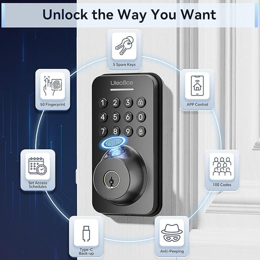 Ulecoce Fingerprint Keypad Deadbolt - Image 2