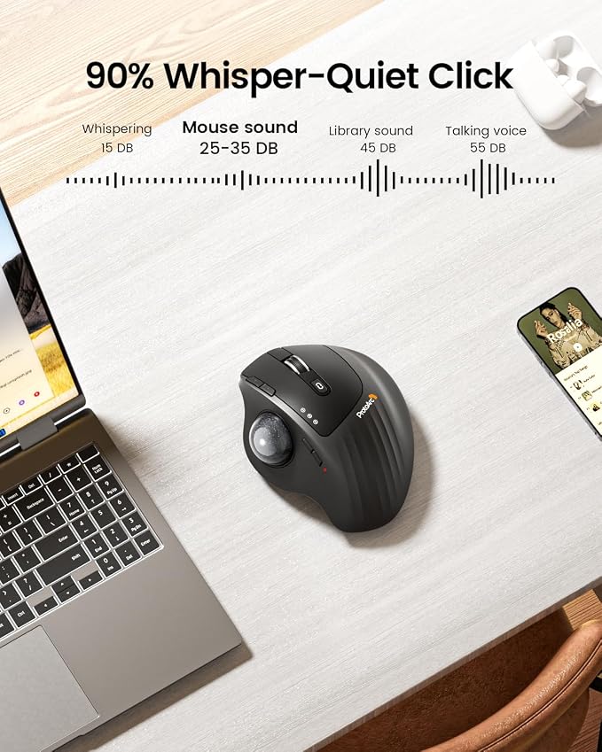 ProtoArc Wireless Trackball Mouse, EM01 NL Ergonomic Bluetooth Rollerball Thumb - Image 7