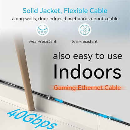 Sokqovt Cat 8 Ethernet Cable Slim 100ft Outdoor&Indoor, Pure Copper Cat8 - Image 6