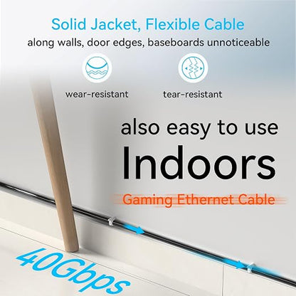 Sokqovt Cat 8 Ethernet Cable Slim 35ft Outdoor&Indoor, Pure Copper Cat8 - Image 6