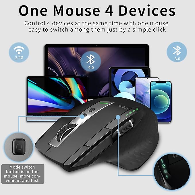 Rapoo Bluetooth Wireless Mouse, 4 Adjustable DPI Rechargeable, Laser Mouse - Image 2