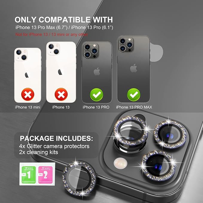 Choiche [3+1 for iPhone 13 Pro/iPhone 13 Pro Max Camera Lens Protector Bling - Image 2