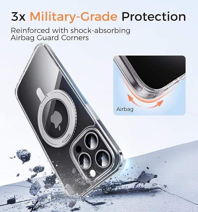 MAGIC JOHN for iPhone 15 Pro Case 360° Rotatable Magnetic Invisible Stand - Image 3