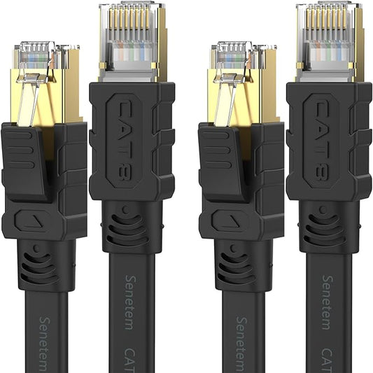 Senetem Cat 8 Ethernet Cable 10FT 2 Pack, High Speed 40Gbps 2000Mhz Flat by Senetem