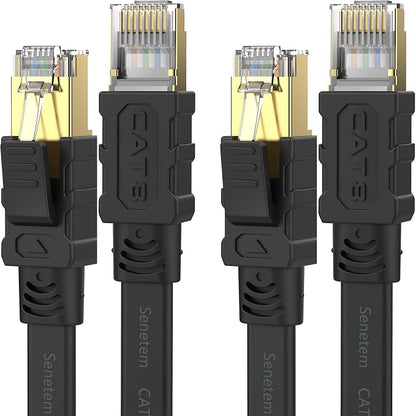 Senetem Cat 8 Ethernet Cable 3FT 2 Pack, High Speed 40Gbps 2000Mhz Flat by Senetem
