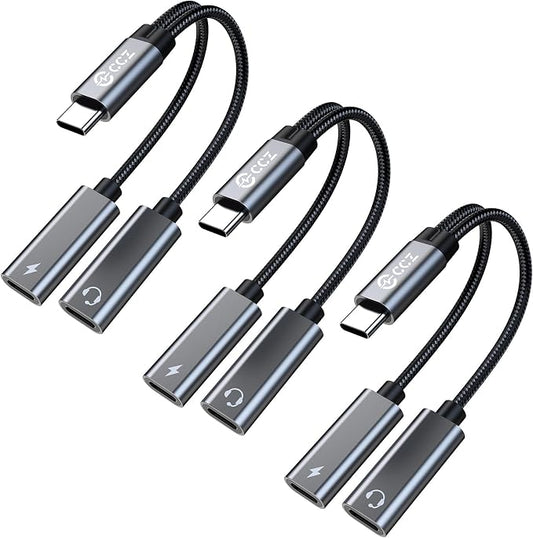 Dual USB C Audio Adapter and Charger Audio Adapter, 2 in 1 Hi-Res 16bit/48kHz by KINBOOFI