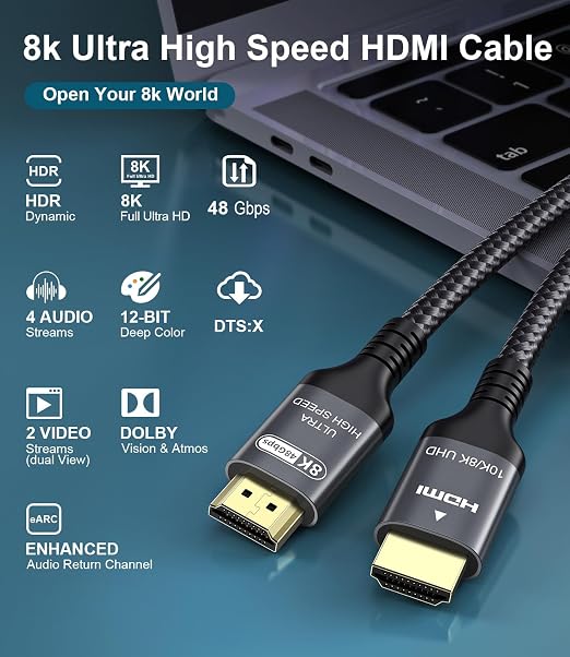 Certified 10K 8K HDMI 2.1 Cable 20 FT, 48Gbps Ultra High Speed HDMI Cable - Image 7