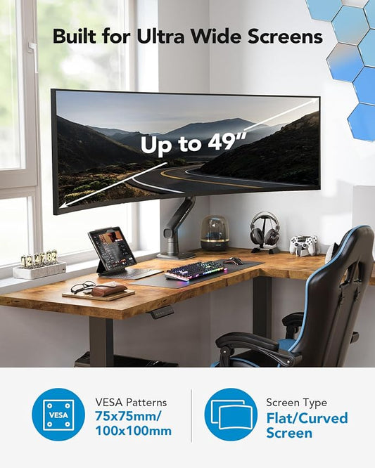 HUANUO Heavy Duty Monitor Arm for Ultrawide Screens up to 49", Holds 40 lbs - Image 2