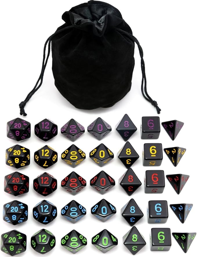 5 Sets New Black Polyhedral Dice by IvyFieldDice