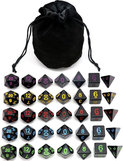 5 Sets New Black Polyhedral Dice by IvyFieldDice