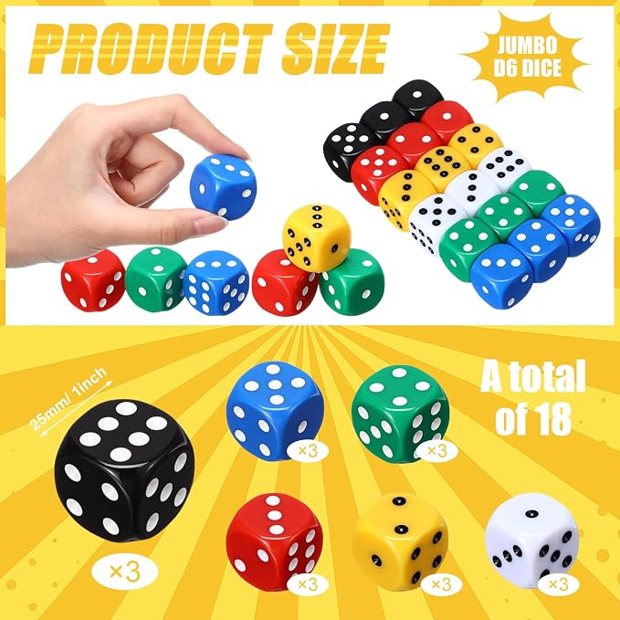 18 Pcs Casino Theme Party Dice Large Opaque Jumbo Acrylic D6 Dice - Image 5