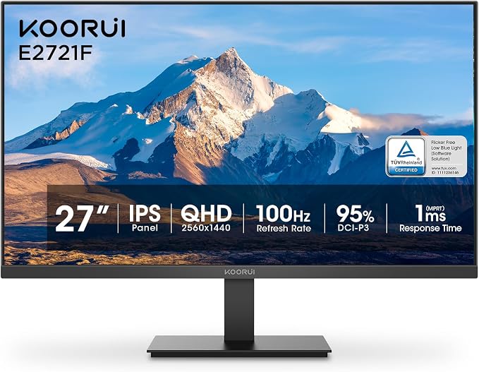 KOORUI 27 Inch QHD IPS Ultra-Thin Computer Gaming Monitor, 100Hz Refresh Rate by KOORUI