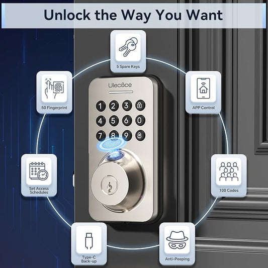 Ulecoce Fingerprint Keypad Deadbolt - Image 2