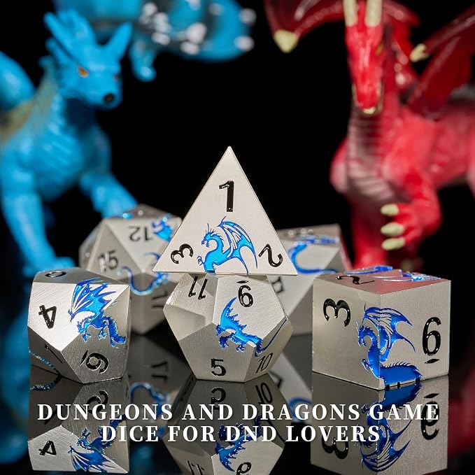 Metal DND Dice, HNCCESG Dragon Metallic D&D Dice Set 7 PCS - Image 6