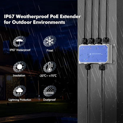 IP67 Outdoor Gigabit PoE Passthrough Switch, 1 In 4 Out Extender, - Image 5