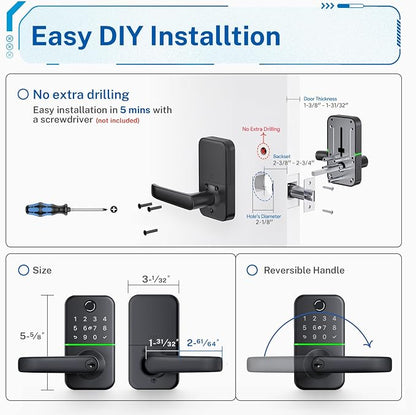 Keypad Smart Door Lock with Handle: Kucacci Keyless Entry Fingerprint Lock - Image 6
