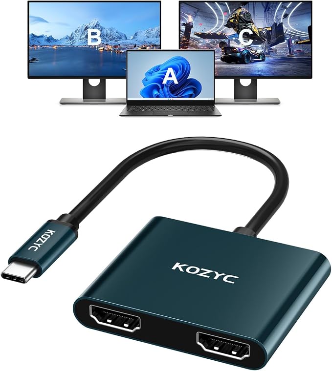 USB C to Dual HDMI Adapter 4K@60hz, Type C to HDMI Splitter Extended Display by KOZYC