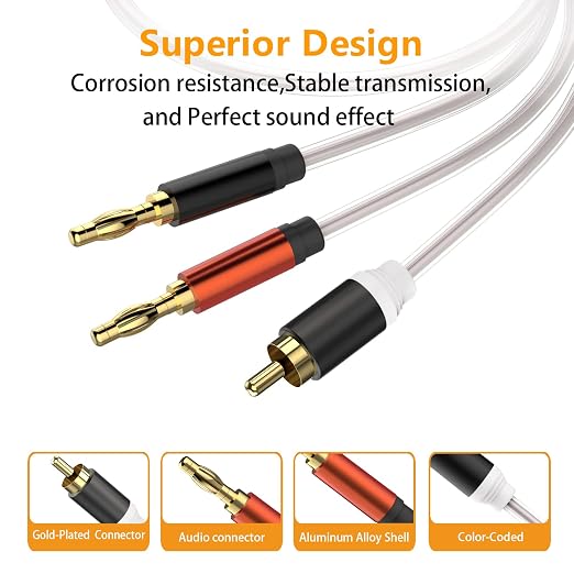 HOSONGIN RCA to Banana Plug Speaker Cable 10 Feet -2 Pack - Image 3