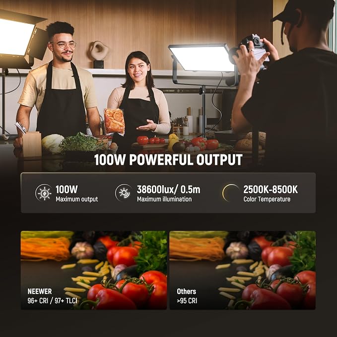 NEEWER 100W Bi Color LED Panel Video Light Kit, 960 LEDs 38600Lux@0.5m - Image 3