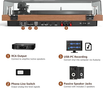 Record Player Turntable with 40W Speakers and Bluetooth Output Input - Image 4