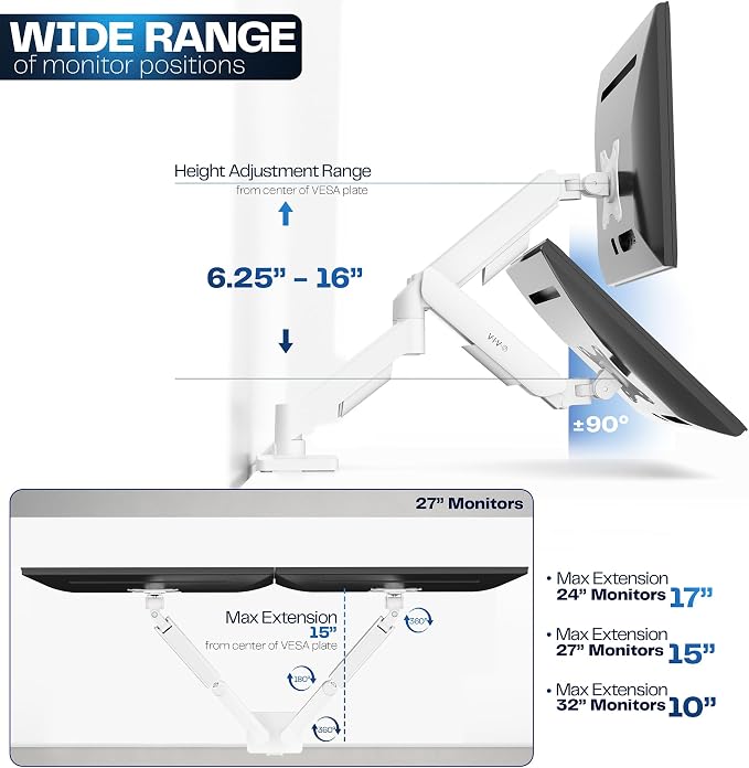 VIVO Dual Monitor up to 32 inches and 19.8 lbs per Screen, Mechanical Arm Desk - Image 4