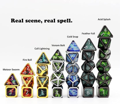Haxtec Metal Dice Set D&D Acid Splash Real Scene Black Green Polyhedral DND - Image 5