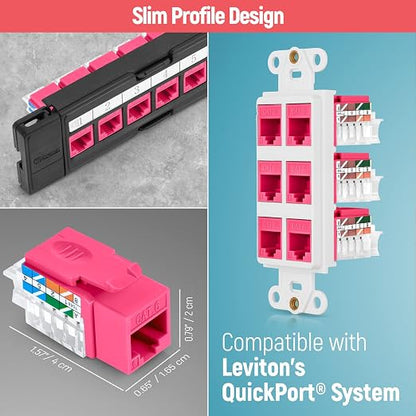 Everest 45° Angled RJ45 Cat6 Keystone Jacks 10-Pack in Pink - Image 7