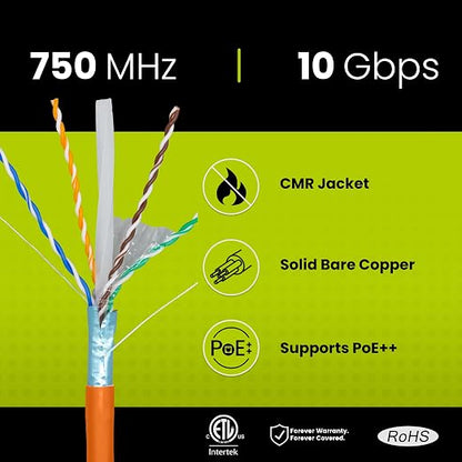 TRUE CABLE Cat6A Shielded Riser Bulk Ethernet Cable, 23AWG Solid Bare Copper - Image 2