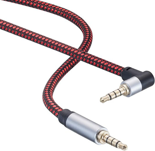 Male to Male Audio Cable 3Ft, 90 Degree TRRS 3.5mm 4 Pole Nylon Braided Stereo - Image 2