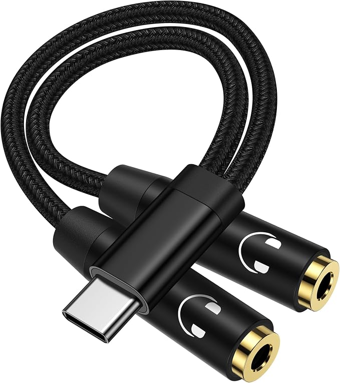Headphone Splitter for 2 Headphones, USB C to Dual 3.5mm Female Aux Splitters by AILKIN