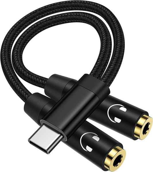 Headphone Splitter for 2 Headphones, USB C to Dual 3.5mm Female Aux Splitters by AILKIN