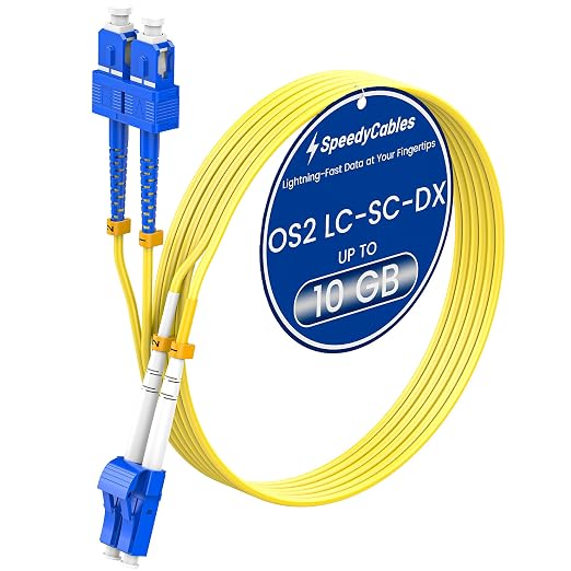 SpeedyCables- OS2 LC to SC Fiber Patch Cable 5M/16ft, 1G/10G 9/125um Single by SpeedyCables