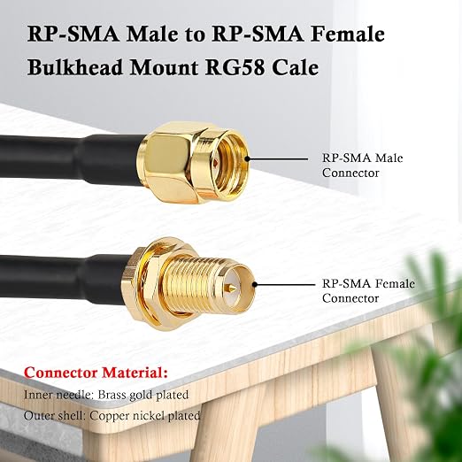 RP-SMA Male to RP-SMA Female Bulkhead Cable 6FT, RG58 Coaxial Cable - Image 2