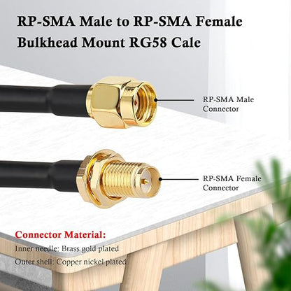 RP-SMA Male to RP-SMA Female Bulkhead Cable 6FT, RG58 Coaxial Cable - Image 2