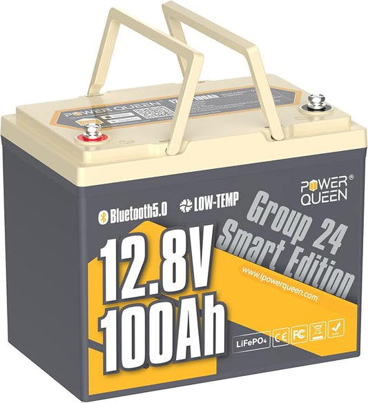Power Queen Bluetooth 12V 100Ah LiFePO4 Battery, Group 24 Deep Cycle Battery by PowerQueen